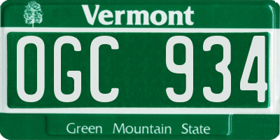 VT license plate OGC934