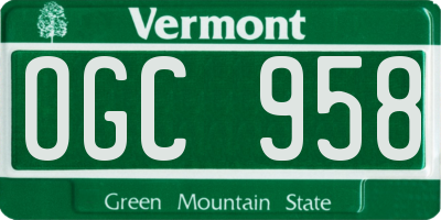 VT license plate OGC958
