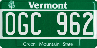 VT license plate OGC962