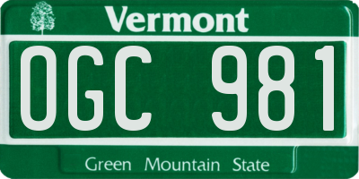 VT license plate OGC981