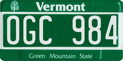 VT license plate OGC984