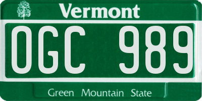 VT license plate OGC989