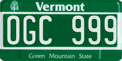 VT license plate OGC999