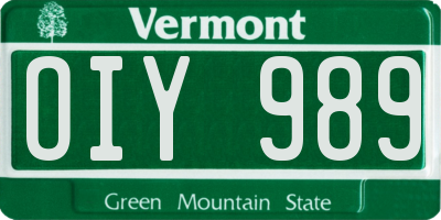 VT license plate OIY989