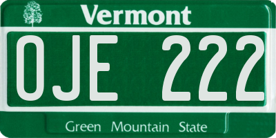 VT license plate OJE222