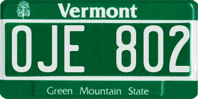 VT license plate OJE802