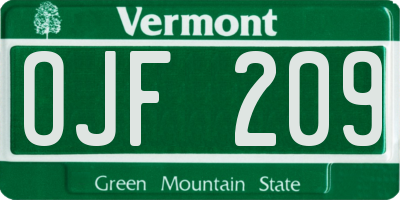 VT license plate OJF209