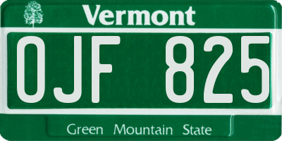 VT license plate OJF825