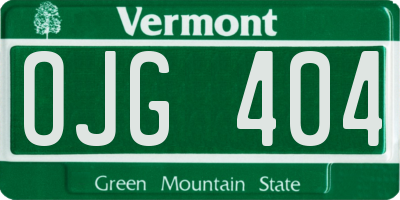VT license plate OJG404