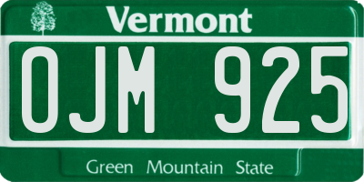 VT license plate OJM925