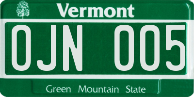 VT license plate OJN005