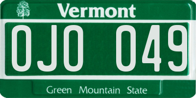 VT license plate OJO049
