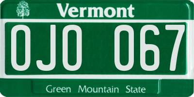 VT license plate OJO067