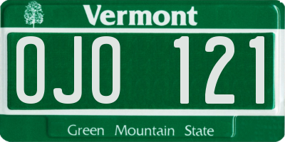 VT license plate OJO121