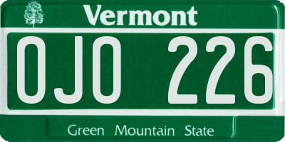 VT license plate OJO226