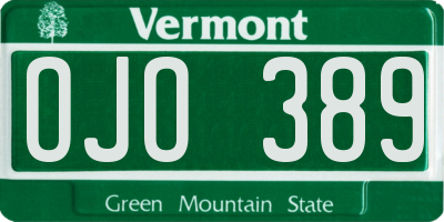 VT license plate OJO389