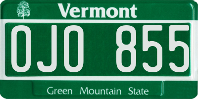 VT license plate OJO855
