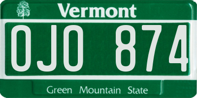 VT license plate OJO874