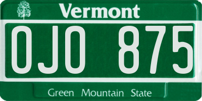 VT license plate OJO875