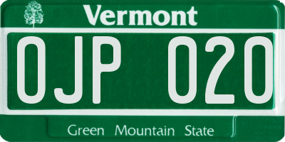 VT license plate OJP020