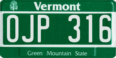VT license plate OJP316
