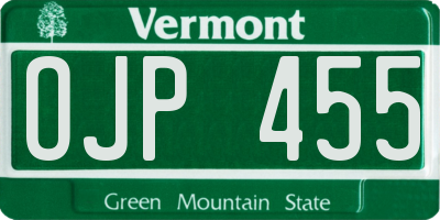 VT license plate OJP455
