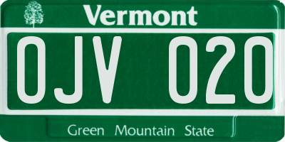 VT license plate OJV020