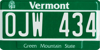 VT license plate OJW434