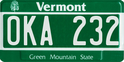 VT license plate OKA232