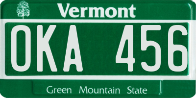 VT license plate OKA456