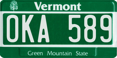 VT license plate OKA589