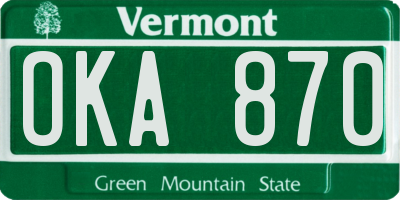 VT license plate OKA870