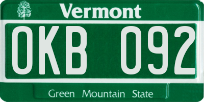 VT license plate OKB092