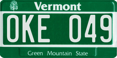 VT license plate OKE049