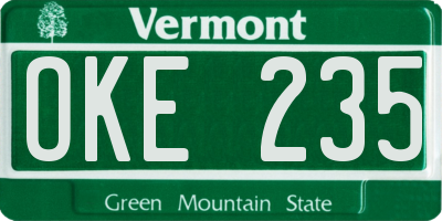 VT license plate OKE235