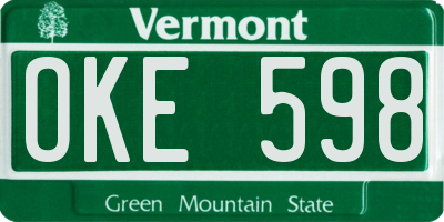 VT license plate OKE598