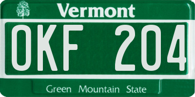 VT license plate OKF204