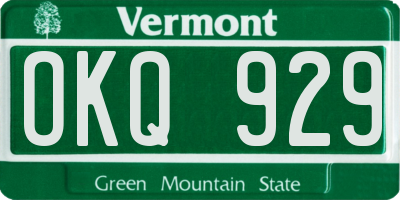 VT license plate OKQ929