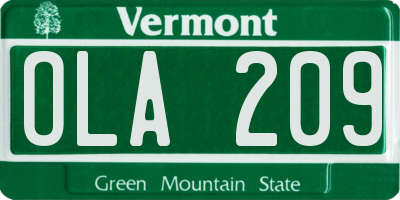 VT license plate OLA209