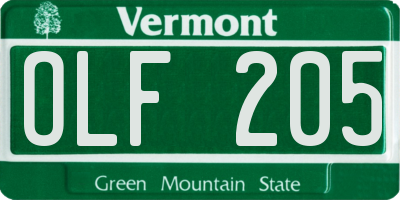 VT license plate OLF205