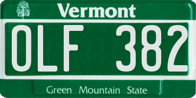 VT license plate OLF382