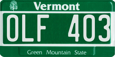 VT license plate OLF403