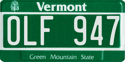 VT license plate OLF947