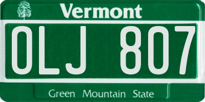 VT license plate OLJ807