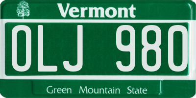 VT license plate OLJ980