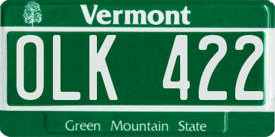 VT license plate OLK422