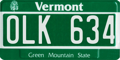 VT license plate OLK634