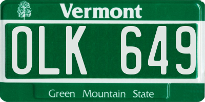 VT license plate OLK649