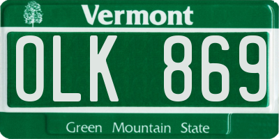 VT license plate OLK869