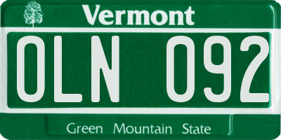 VT license plate OLN092